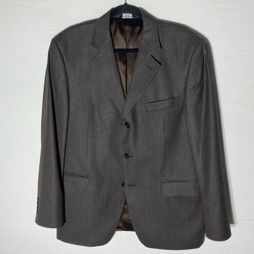 Vintage Oscar De La Renta Brown Blue Silk & Wool Blend Blazer Suit Jacket 42R